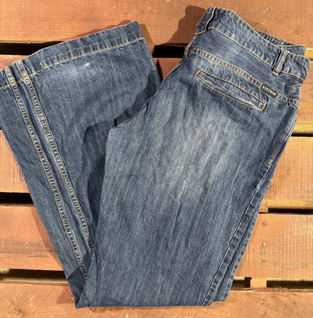 Stetson 214 City Trouser Jeans Womens 16 Long 100% Cotton Blue Wide Leg Western